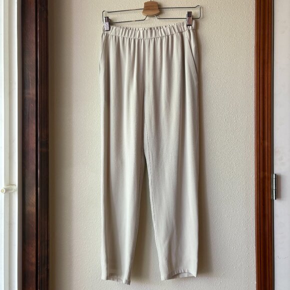 Eileen Fisher 100% Silk Elastic Waist Straight Ankle Pants Cream Size XXS - Picture 3 of 8